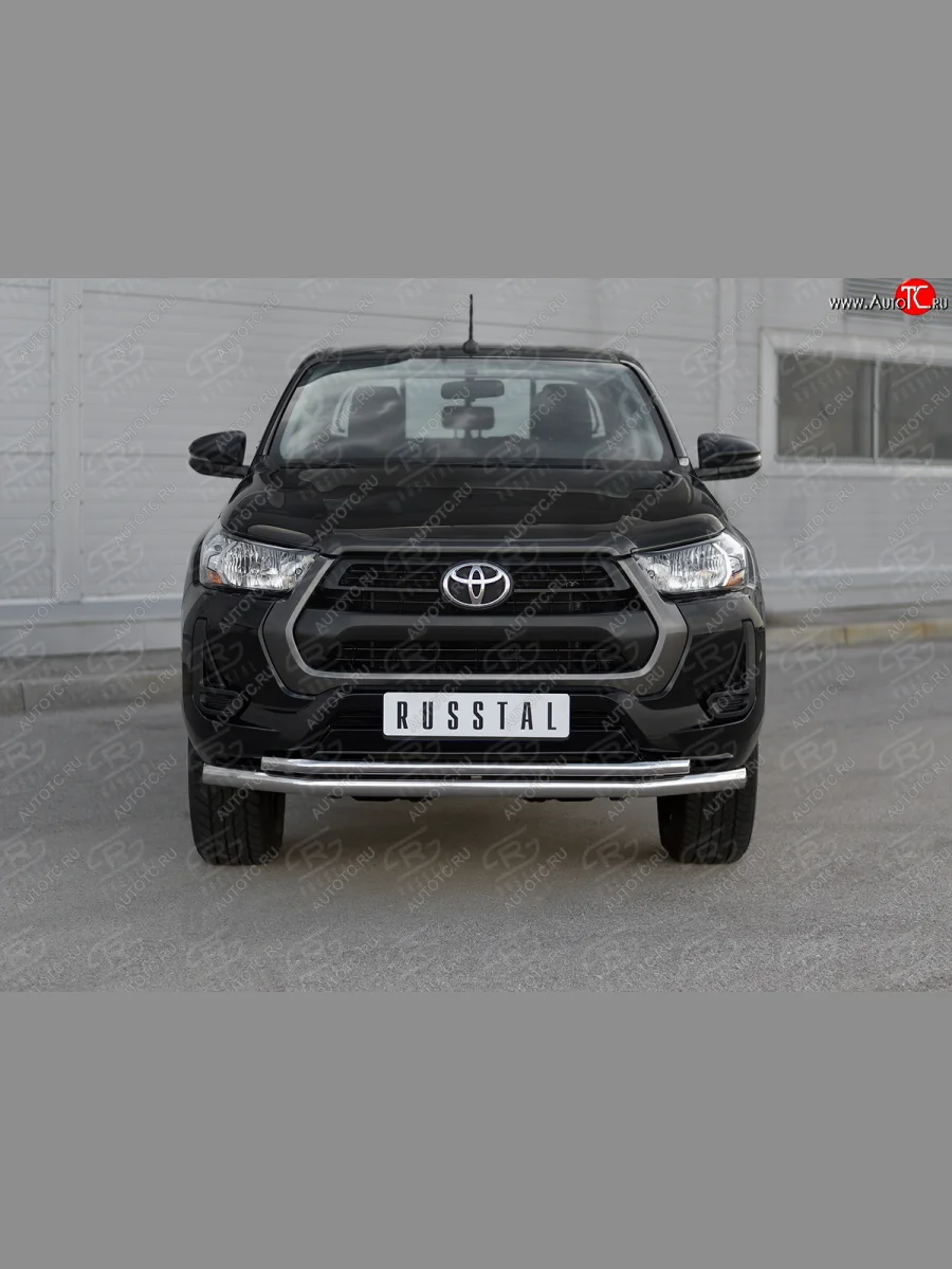 Защита переднего бампера (2 трубы Ø63 и 42 мм) SLITKOFF  Toyota Hilux (2020-2025) AN120 (полированная нержавейка)  в Самаре Самарской области