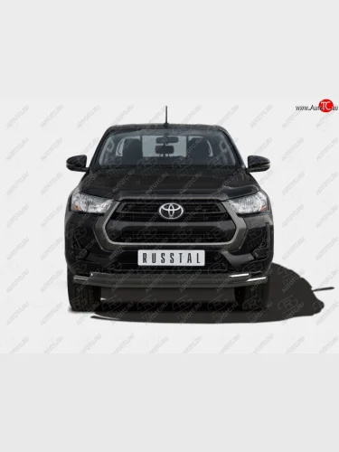 Защита переднего бампера (2 трубы Ø63 мм) SLITKOFF (нержавейка с полимерным покрытием, черный) Toyota Hilux  AN120 (2020-2025) 2-ой рестайлинг