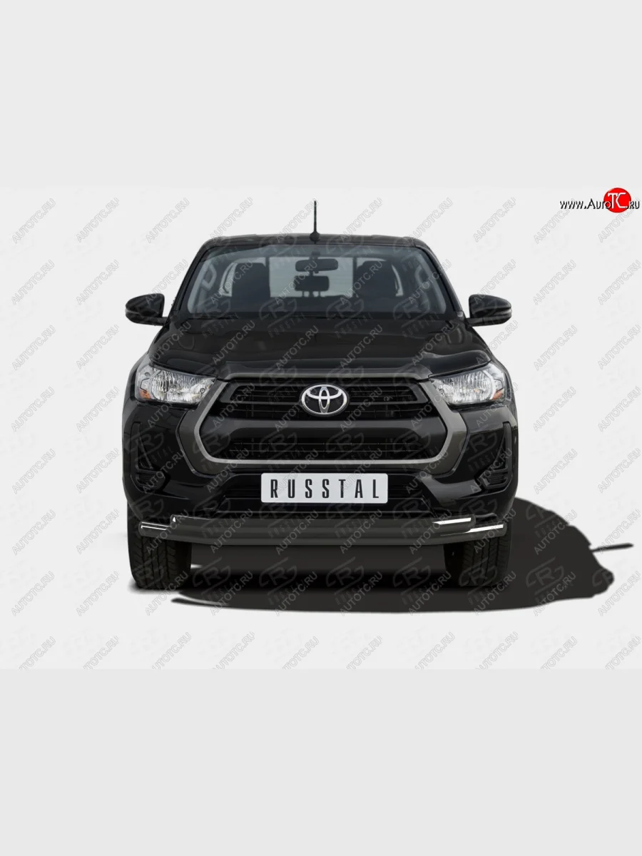 Защита переднего бампера (2 трубы Ø63 мм) SLITKOFF  Toyota Hilux (2020-2025) AN120 (нержавейка с полимерным покрытием, черный)  в Самаре Самарской области