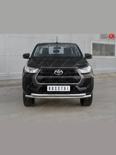 Защита переднего бампера (2 трубы Ø63 мм) SLITKOFF (полированная нержавейка) Toyota Hilux  AN120 (2020-2025) 2-ой рестайлинг