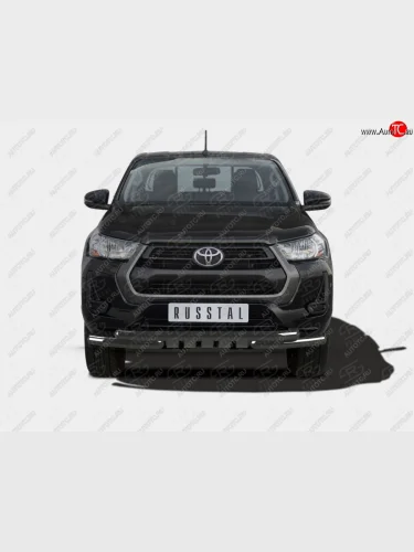 Защита переднего бампера (Ø63 мм с клыками) SLITKOFF (нержавейка с полимерным покрытием, черный) Toyota Hilux  AN120 (2020-2025) 2-ой рестайлинг