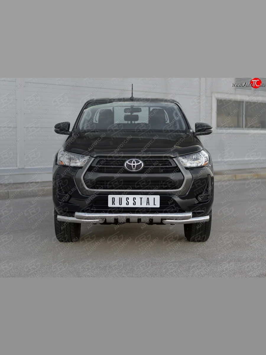 Защита переднего бампера (Ø63 мм с клыками) SLITKOFF  Toyota Hilux (2020-2025) AN120 (полированная нержавейка)  в Самаре Самарской области