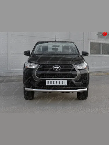 Защита переднего бампера (Ø76 мм, нержавейка) SLITKOFF Toyota Hilux  AN120 (2020-2025) 2-ой рестайлинг