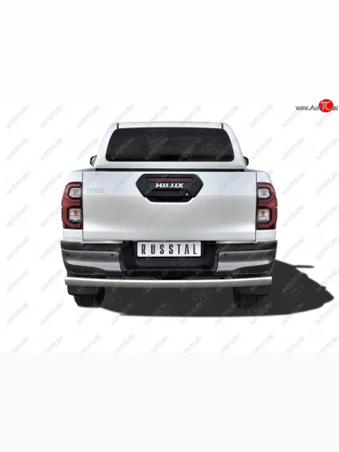 Защита заднего бампера (Ø75х42 мм, нержавейка, BLACK ONYX) (полированная нержавейка) Toyota Hilux  AN120 (2020-2025) 2-ой рестайлинг