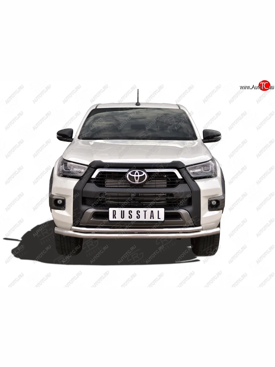 Защита переднего бампера (2 трубы Ø63 и 42 мм, нержавейка, комплектация BLACK ONYX) SLITKOFF  Toyota Hilux (2020-2025) AN120  в Самаре Самарской области