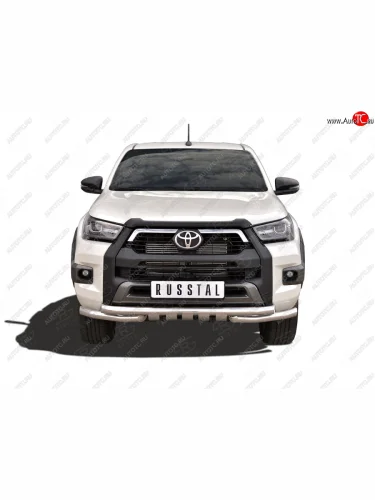 Защита переднего бампера (Ø63 мм с уголками, BLACK ONYX, нержавейка) SLITKOFF Toyota Hilux  AN120 (2020-2025) 2-ой рестайлинг