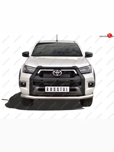 Защита переднего бампера (Ø76 мм, нержавейка, комплектация BLACK ONYX) SLITKOFF Toyota Hilux  AN120 (2020-2025) 2-ой рестайлинг