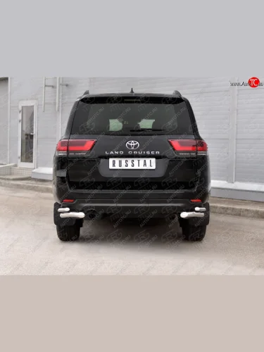 Защита заднего бампера (2 трубы Ø63 и 42 мм, нержавейка) SLITKOFF Toyota Land Cruiser  J300 (2021-2025) дорестайлинг