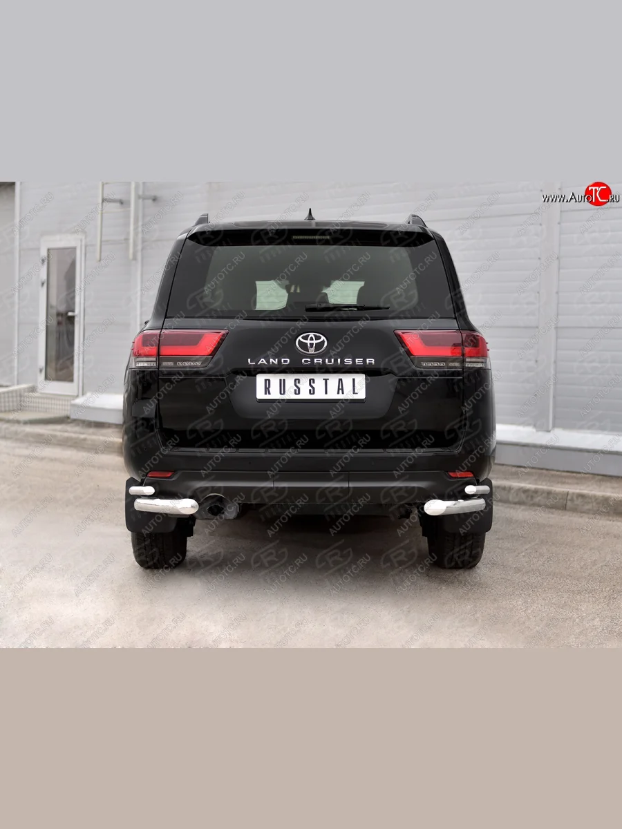 Защита заднего бампера (2 трубы, Ø76 и 42 мм, нержавейка)  Toyota Land Cruiser (2021-2025) J300 (полированная нержавейка)  с доставкой в г. Пермь