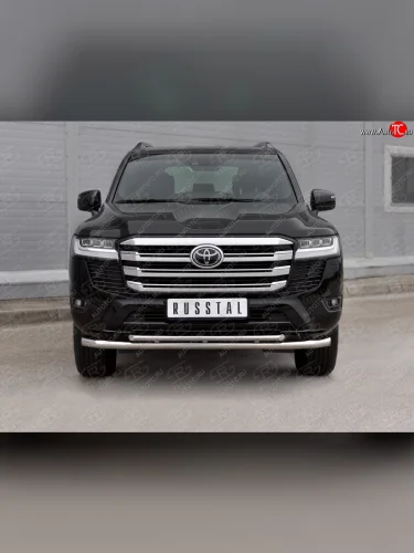 Защита переднего бампера (2 трубы Ø63 и 42 мм, нержавейка) SLITKOFF Toyota Land Cruiser  J300 (2021-2025) дорестайлинг