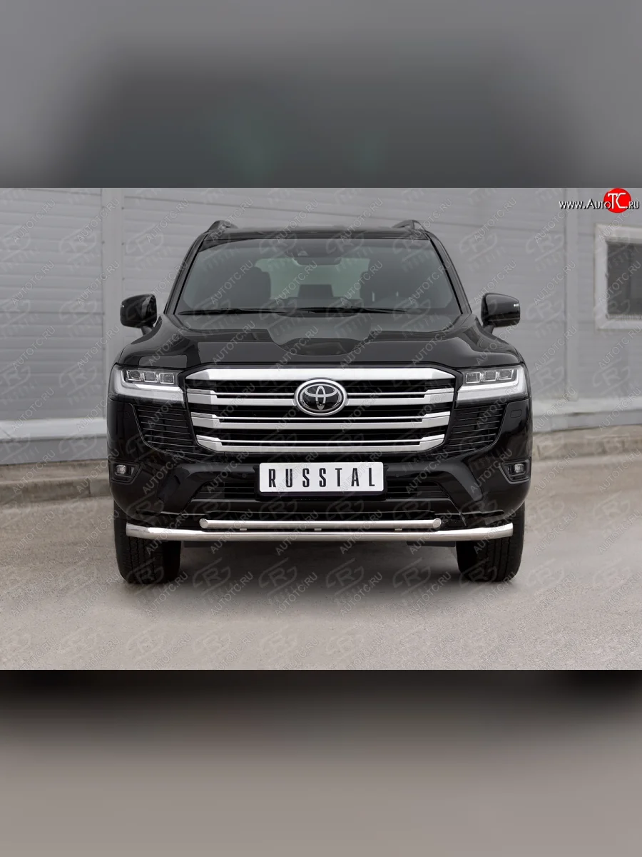 Защита переднего бампера (2 трубы Ø63 и 42 мм, нержавейка) SLITKOFF  Toyota Land Cruiser (2021-2025) J300  в Воронеже Воронежской области
