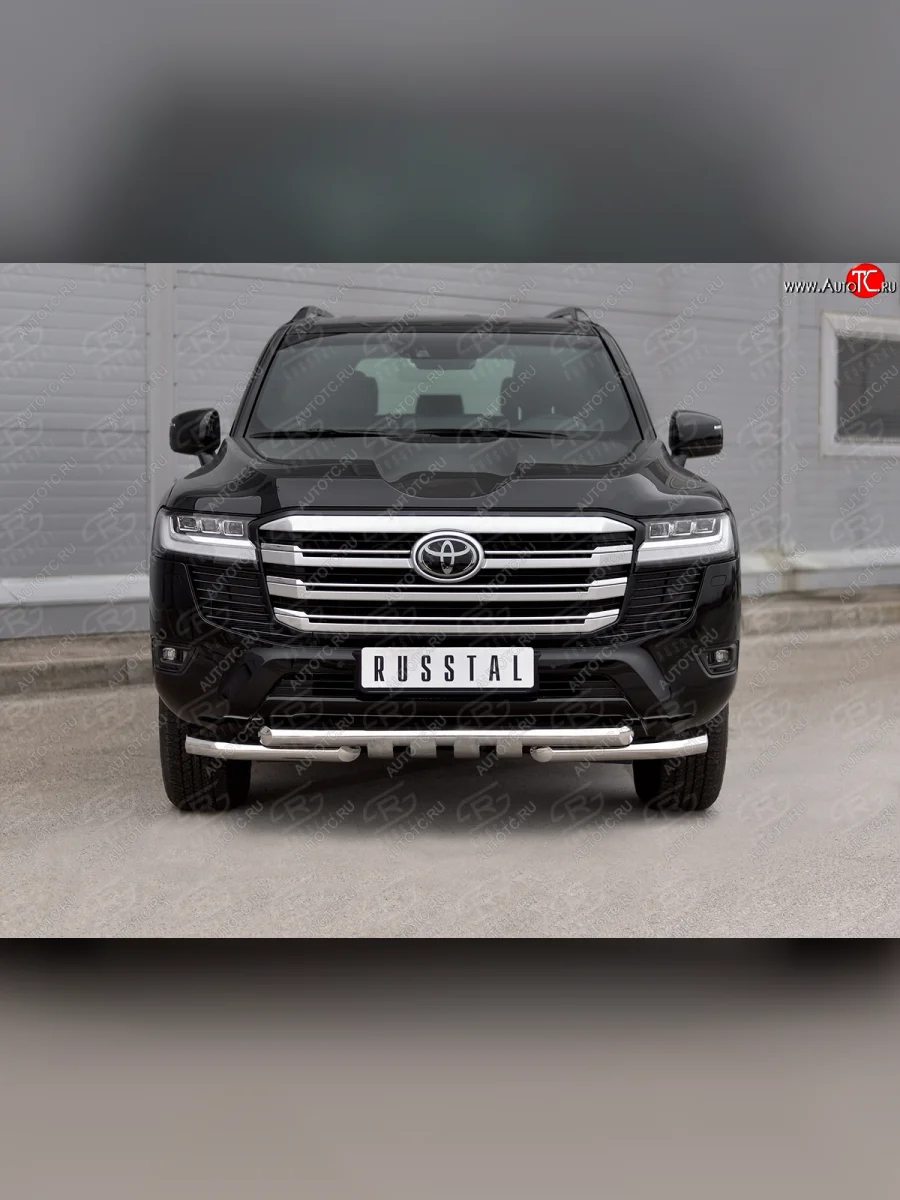 Защита переднего бампера (Ø63 мм с клыками, нержавейка) SLITKOFF Toyota Land Cruiser J300 дорестайлинг (2021-2025)  в Самаре Самарской области
