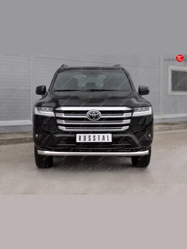 Защита переднего бампера (Ø76 мм, нержавейка) SLITKOFF Toyota Land Cruiser  J300 (2021-2025) дорестайлинг