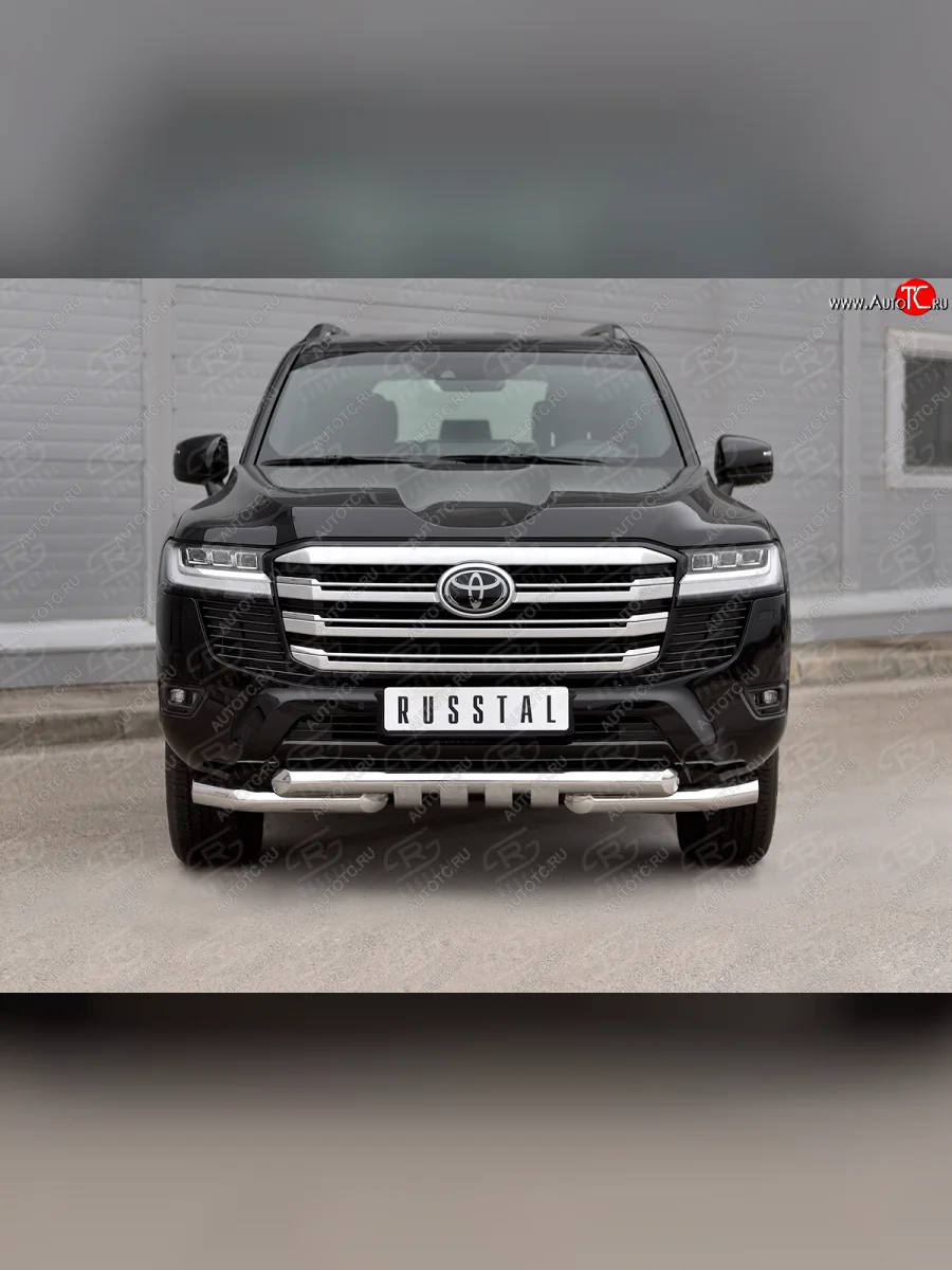 Защита переднего бампера (Ø76 мм с клыками, нержавейка) SLITKOFF  Toyota Land Cruiser (2021-2025) J300 (полированная нержавейка)  в Самаре Самарской области