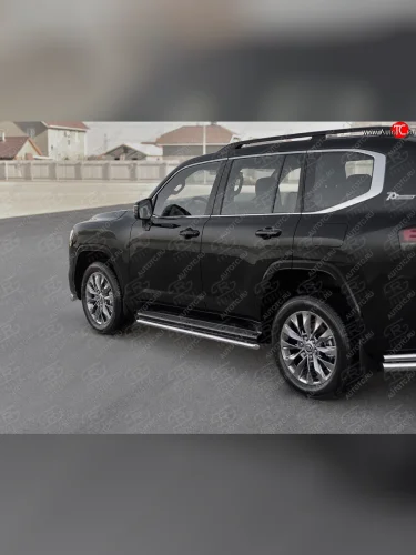 Защита порогов (Ø42 мм, нержавейка) SLITKOFF Toyota Land Cruiser  J300 (2021-2025) дорестайлинг