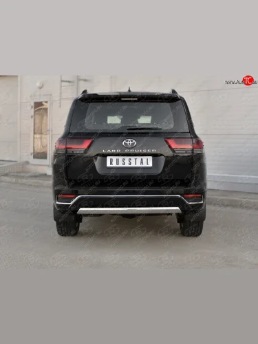 Защита заднего бампера (Ø75х42 мм, нержавейка, 70TH ANNIVERSARY) Toyota Land Cruiser  J300 (2021-2025) дорестайлинг