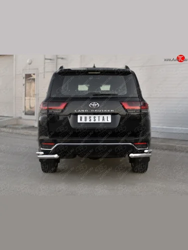 Защита заднего бампера (Ø63 и 42 мм, нержавейка, 70TH ANNIVERSARY) SLITKOFF Toyota Land Cruiser  J300 (2021-2025) дорестайлинг