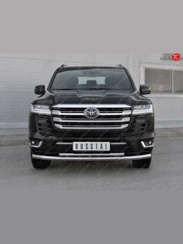 Защита переднего бампера (2 трубы Ø63 и 42 мм , нержавейка, 70TH ANNIVERSARY) SLITKOFF Toyota Land Cruiser  J300 (2021-2025) дорестайлинг