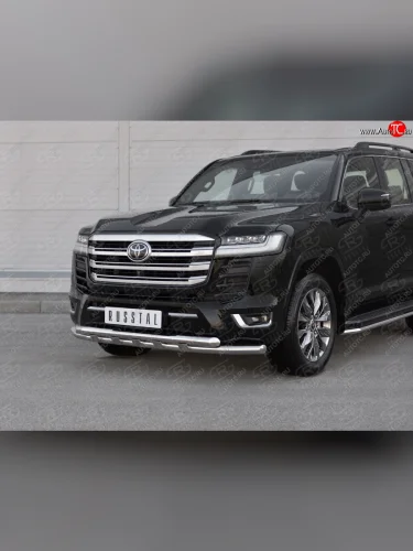 Защита переднего бампера (2 трубы Ø63 с декором, нержавейка, 70TH ANNIVERSARY) SLITKOFF Toyota Land Cruiser  J300 (2021-2025) дорестайлинг