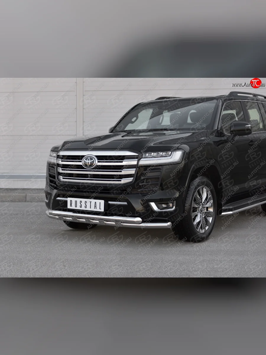 Защита переднего бампера (2 трубы Ø63 с декором, нержавейка, 70TH ANNIVERSARY) SLITKOFF  Toyota Land Cruiser (2021-2025) J300  в Самаре Самарской области