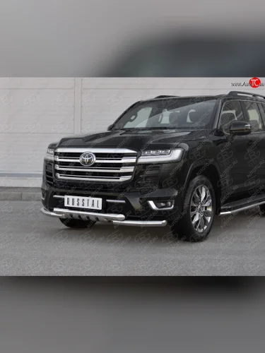 Защита переднего бампера (Ø63 мм с клыками, нержавейка, 70TH ANNIVERSARY) SLITKOFF Toyota Land Cruiser  J300 (2021-2025) дорестайлинг