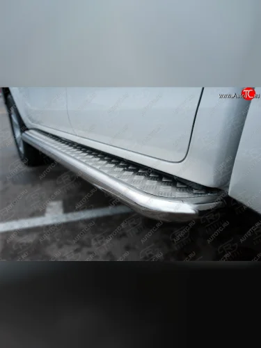 Порожки для ног SLITKOFF (Ø63 мм, BLACK ONYX) (лист - алюминий, профиль - нержавейка) Toyota Hilux  AN120 (2020-2025) 2-ой рестайлинг