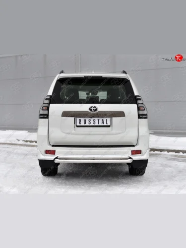 Защита заднего бампера (2 трубы Ø63 и 42 мм, нержавейка, BLACK ONYX) SLITKOFF Toyota Land Cruiser Prado  J150 (2020-2025) 3-ий рестайлинг