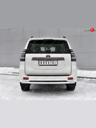 Защита заднего бампера (Ø63 мм укороченная, нержавейка, BLACK ONYX) SLITKOFF Toyota Land Cruiser Prado  J150 (2020-2025) 3-ий рестайлинг