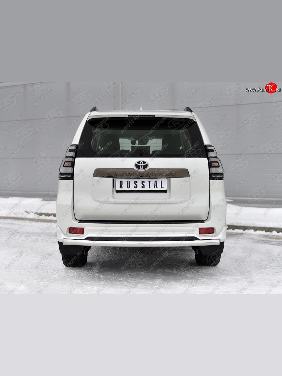 Защита заднего бампера (Ø63 мм укороченная, нержавейка, BLACK ONYX) SLITKOFF  Toyota Land Cruiser Prado (2020-2025) J150  с доставкой в г. Самара