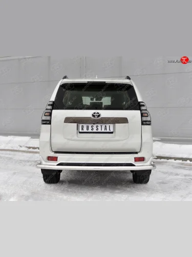 Защита заднего бампера (Ø63 и 42 мм с уголками, нержавейка, BLACK ONYX) SLITKOFF Toyota Land Cruiser Prado  J150 (2020-2025) 3-ий рестайлинг