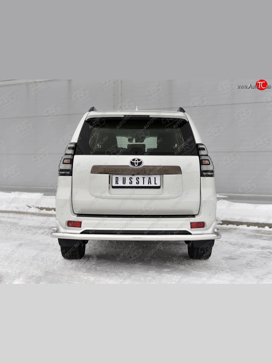 Защита заднего бампера (Ø63 и 42 мм с уголками, нержавейка, BLACK ONYX) SLITKOFF  Toyota Land Cruiser Prado (2020-2025) J150  с доставкой в г. Самара