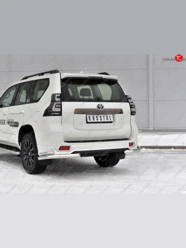 Защита заднего бампера (2 трубы Ø63 и 42 мм уголки, нержавейка, BLACK ONYX) SLITKOFF Toyota Land Cruiser Prado  J150 (2020-2025) 3-ий рестайлинг