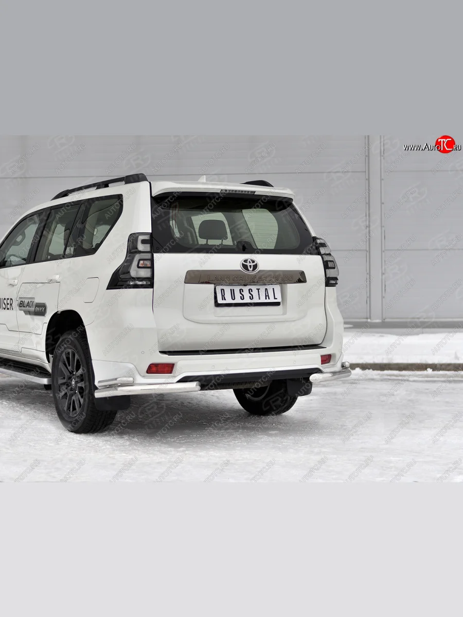Защита заднего бампера (2 трубы Ø63 и 42 мм уголки, нержавейка, BLACK ONYX) SLITKOFF  Toyota Land Cruiser Prado (2020-2025) J150  в Воронеже Воронежской области