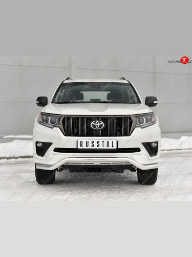 Защита переднего бампера (Ø63 мм волна, нержавейка, BLACK ONYX) SLITKOFF Toyota Land Cruiser Prado  J150 (2020-2025) 3-ий рестайлинг