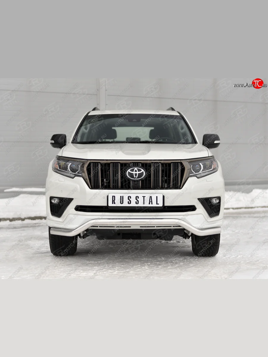 Защита переднего бампера (Ø63 мм волна, нержавейка, BLACK ONYX) SLITKOFF Toyota Land Cruiser Prado J150 3-ий рестайлинг (2020-2025)  в Самаре Самарской области