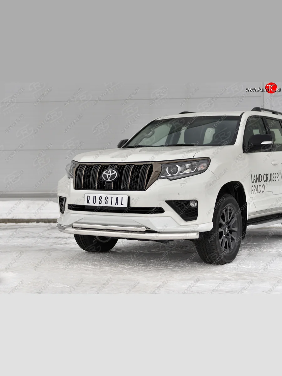 Защита переднего бампера (2 трубы Ø63 и 42 мм, нержавейка, BLACK ONYX 2020) SLITKOFF  Toyota Land Cruiser Prado (2020-2025) J150  в Самаре Самарской области