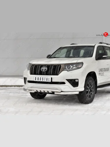 Защита переднего бампера (Ø63 мм с клыками, нержавейка, BLACK ONYX) SLITKOFF Toyota Land Cruiser Prado  J150 (2020-2025) 3-ий рестайлинг