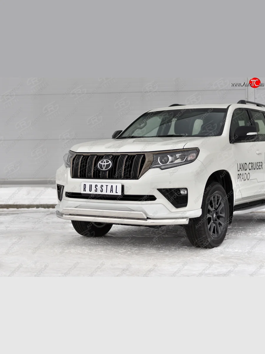 Защита переднего бампера (2 трубы Ø63 и 75х42 мм, нержавейка, BLACK ONYX) Russtal Toyota Land Cruiser Prado J150 3-ий рестайлинг (2020-2025)  в Самаре Самарской области