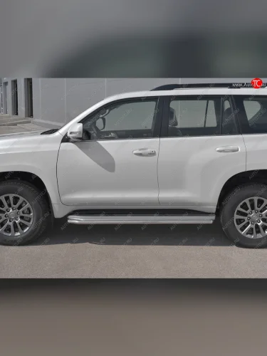 Защита порогов (Ø42 мм, BLACK ONYX) SLITKOFF (полированная нержавейка) Toyota Land Cruiser Prado  J150 (2020-2025) 3-ий рестайлинг