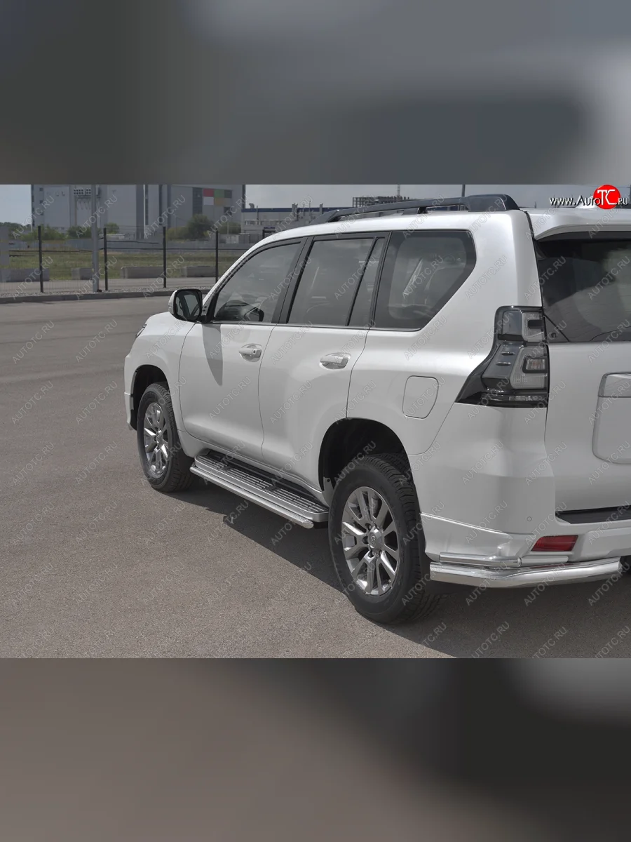 Защита порогов (Ø42 мм, BLACK ONYX) SLITKOFF  Toyota Land Cruiser Prado (2020-2025) J150 (полированная нержавейка)  в Перми Пермском крае