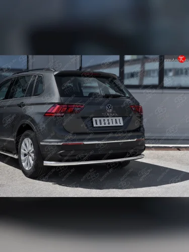 Защита заднего бампера (Ø63 мм, нержавейка, NOT R-LINE) SLITKOFF Volkswagen Tiguan  Mk2 (2020-2022) рестайлинг