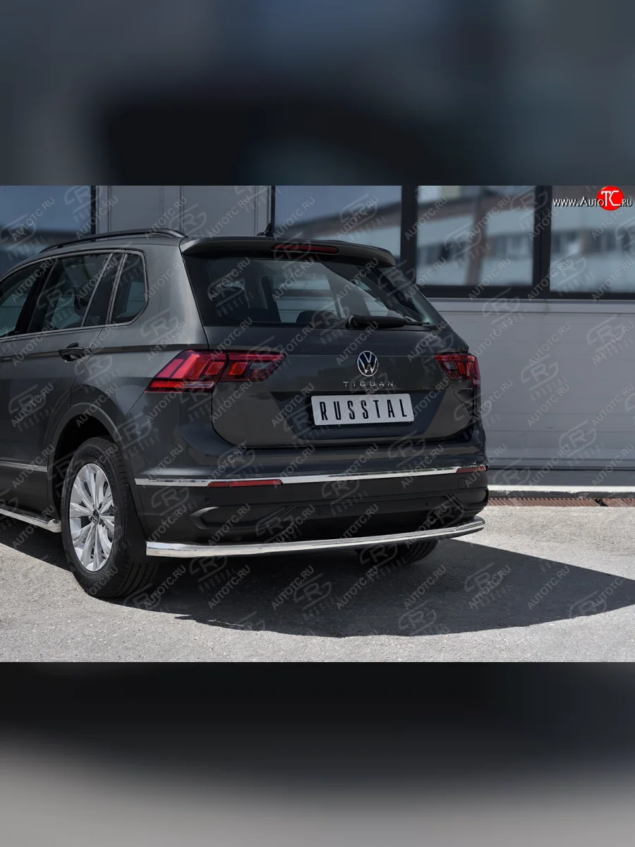 Защита заднего бампера (Ø63 мм, нержавейка, NOT R-LINE) SLITKOFF  Volkswagen Tiguan (2020-2022) Mk2  в Керчи Республика Крым