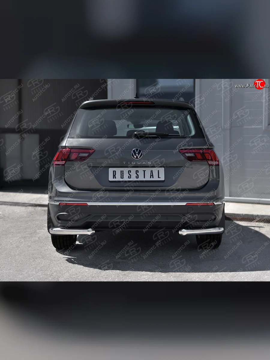 Защита заднего бампера (Ø63 мм уголки, нержавейка, NOT R-LINE) SLITKOFF  Volkswagen Tiguan (2020-2022) Mk2 (полированная нержавейка)  в Воронеже Воронежской области