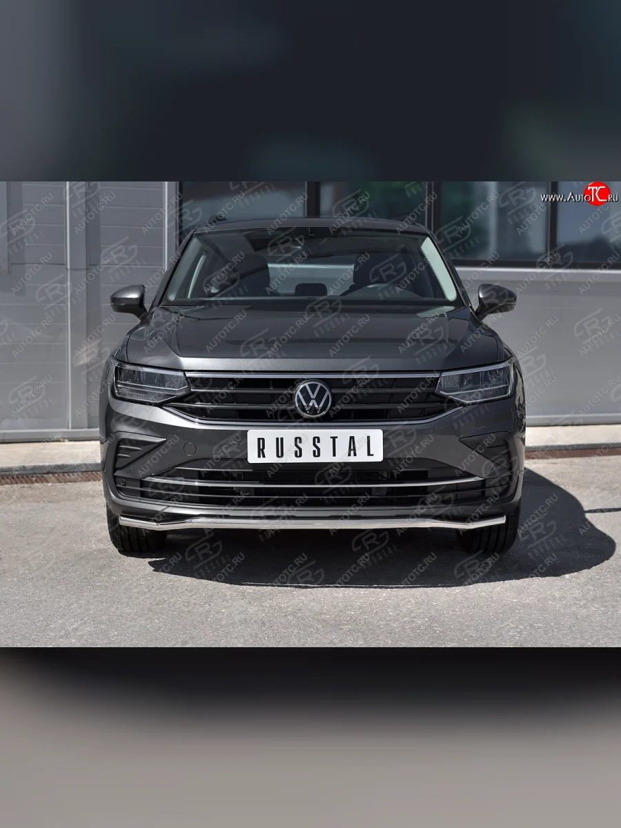 Защита переднего бампера (Ø42 мм волна, нержавейка, NOT R-LINE) SLITKOFF  Volkswagen Tiguan (2020-2022) Mk2  в Самаре Самарской области