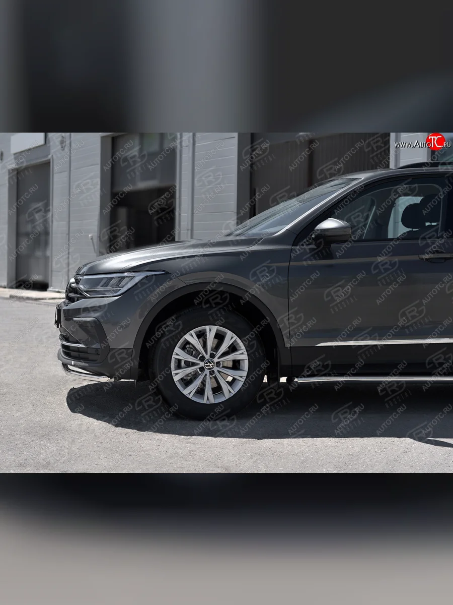 Защита переднего бампера (Ø42 мм нержавейка, NOT R-LINE) SLITKOFF  Volkswagen Tiguan (2020-2022) Mk2 (полированная нержавейка)