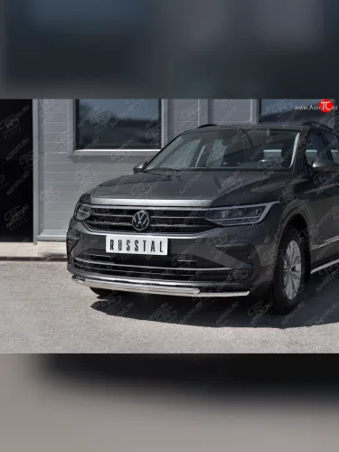 Защита переднего бампера (2 трубы Ø42, нержавейка, NOT R-LINE) Volkswagen Tiguan  Mk2 (2020-2022) рестайлинг