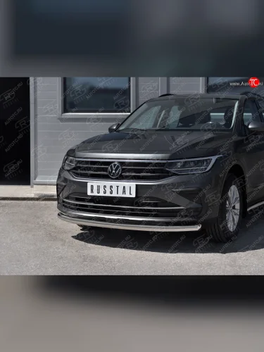 Защита переднего бампера (Ø63 мм, нержавейка, NOT R-LINE) SLITKOFF Volkswagen Tiguan  Mk2 (2020-2022) рестайлинг