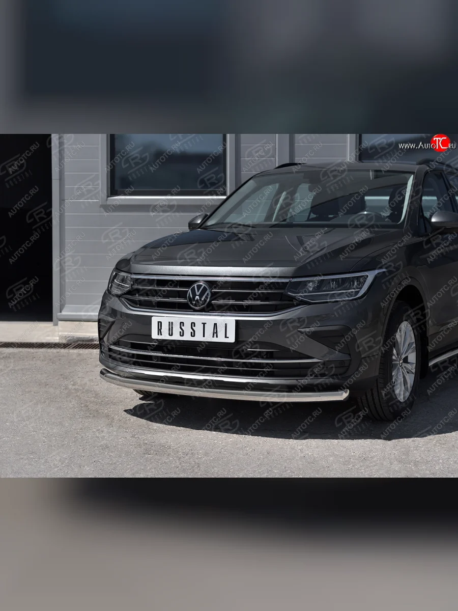 Защита переднего бампера (Ø63 мм, нержавейка, NOT R-LINE) SLITKOFF  Volkswagen Tiguan (2020-2022) Mk2  в Самаре Самарской области