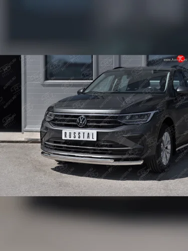 Защита переднего бампера (2 трубы Ø63 и 42 мм, нержавейка, NOT R-LINE) SLITKOFF Volkswagen Tiguan  Mk2 (2020-2022) рестайлинг