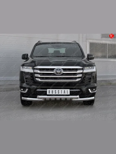 Защита переднего бампера (Ø76 мм с клыками, нержавейка, 70TH ANNIVERSARY) SLITKOFF Toyota Land Cruiser  J300 (2021-2025) дорестайлинг